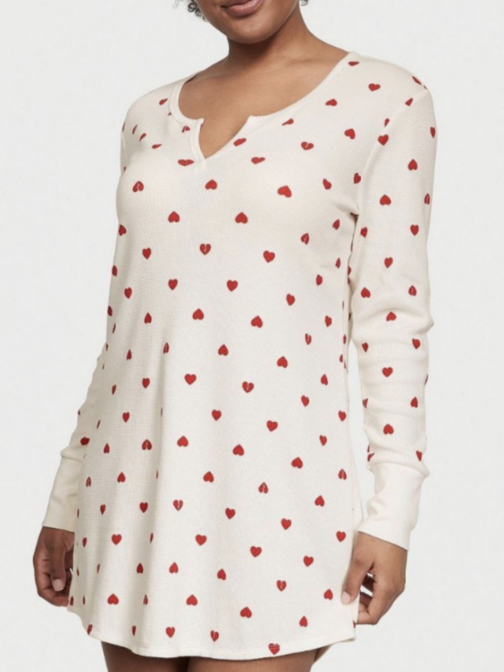 Victoria's Secret Thermal Sleepshirt White Red Hearts Women's Size XL